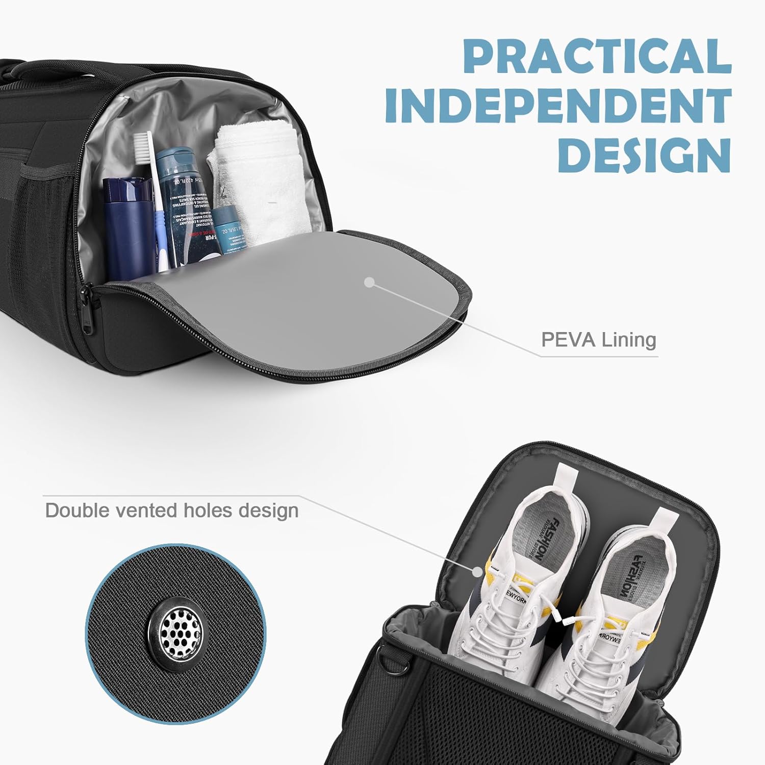 Gym Bag for Women Men, Duffle Travel Bag with Shoes Compartment and Wet Pocket, Waterproof Overnight Carry On Bag Backpack with Two Elastic Bottle Holders for Travel, Workout, Sports, Weekend - MIYCOO - Image 6