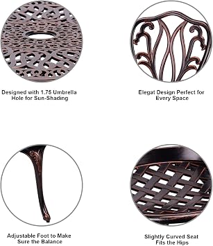 3 Piece Bistro Set,Outdoor Patio Set,Anti-Rust Cast Aluminum Bistro Table Set for Park Yard Front Porch Furniture(New Brown)...
