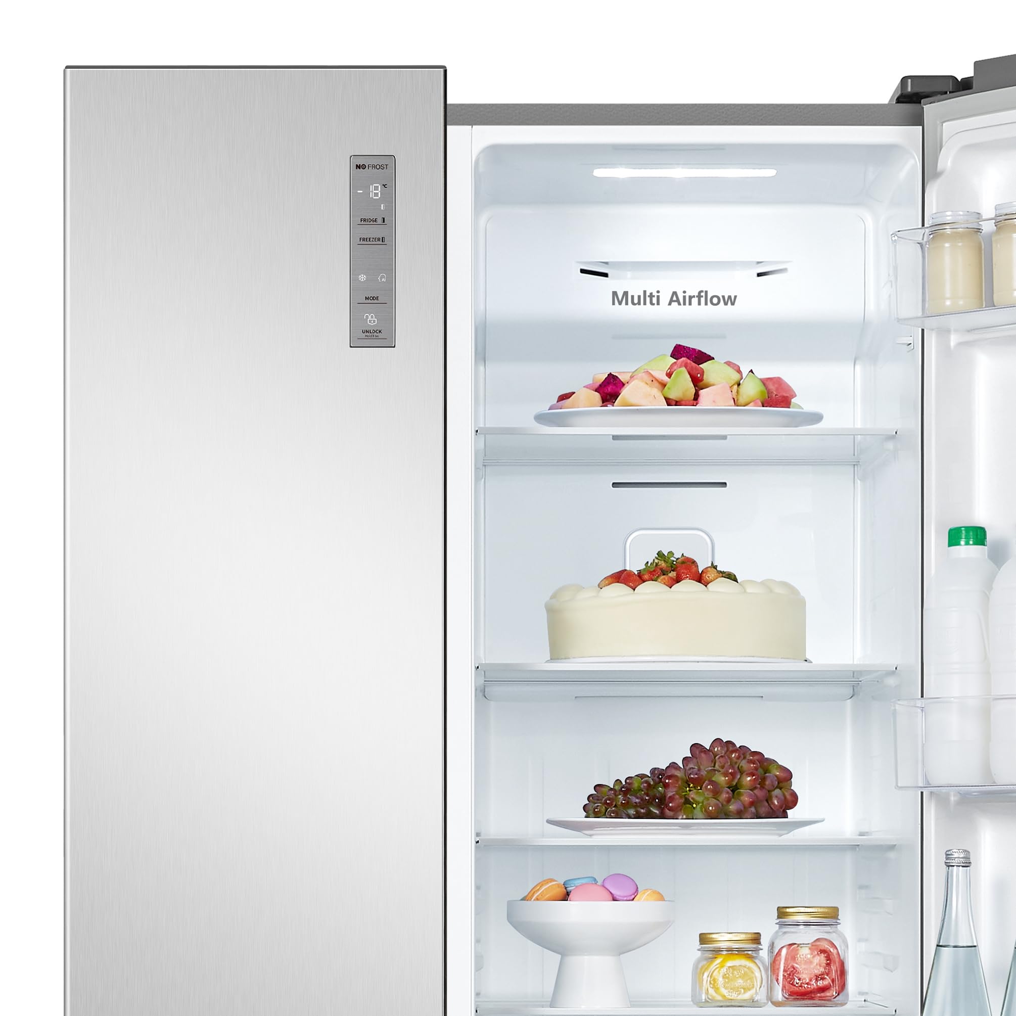 Hisense RS677N4ACC - Frigorífico Americano Dos Puertas, Eficiente Clase C, Capacidad 519 L, ALTO 178,6cm x ANCHO 91cm, Multi-Air Flow, Congelamiento Rápido, Cajón Frutas y Verduras, Color Inox