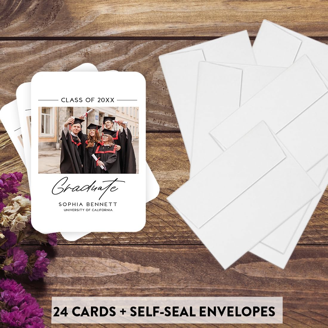Andaz Press 24-Pack, 5x7-Inch Personalized Photo Graduation Announcement Cards 2026 with Envelopes, Custom Minimal Class of 2026 Postcard for High School, College Custom Graduation Cards Grad