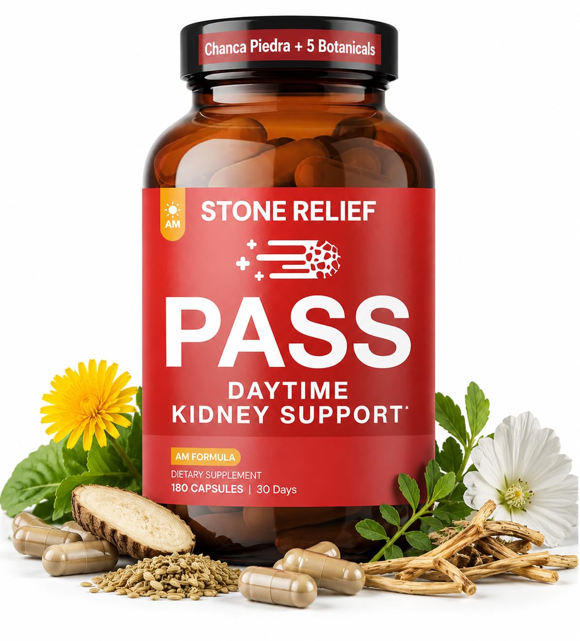 STONE RELIEF Chanca Piedra Herbal Kidney Support – Daytime Formula for Urinary Flow, Hydration &amp; Routine Use | 180 Capsules