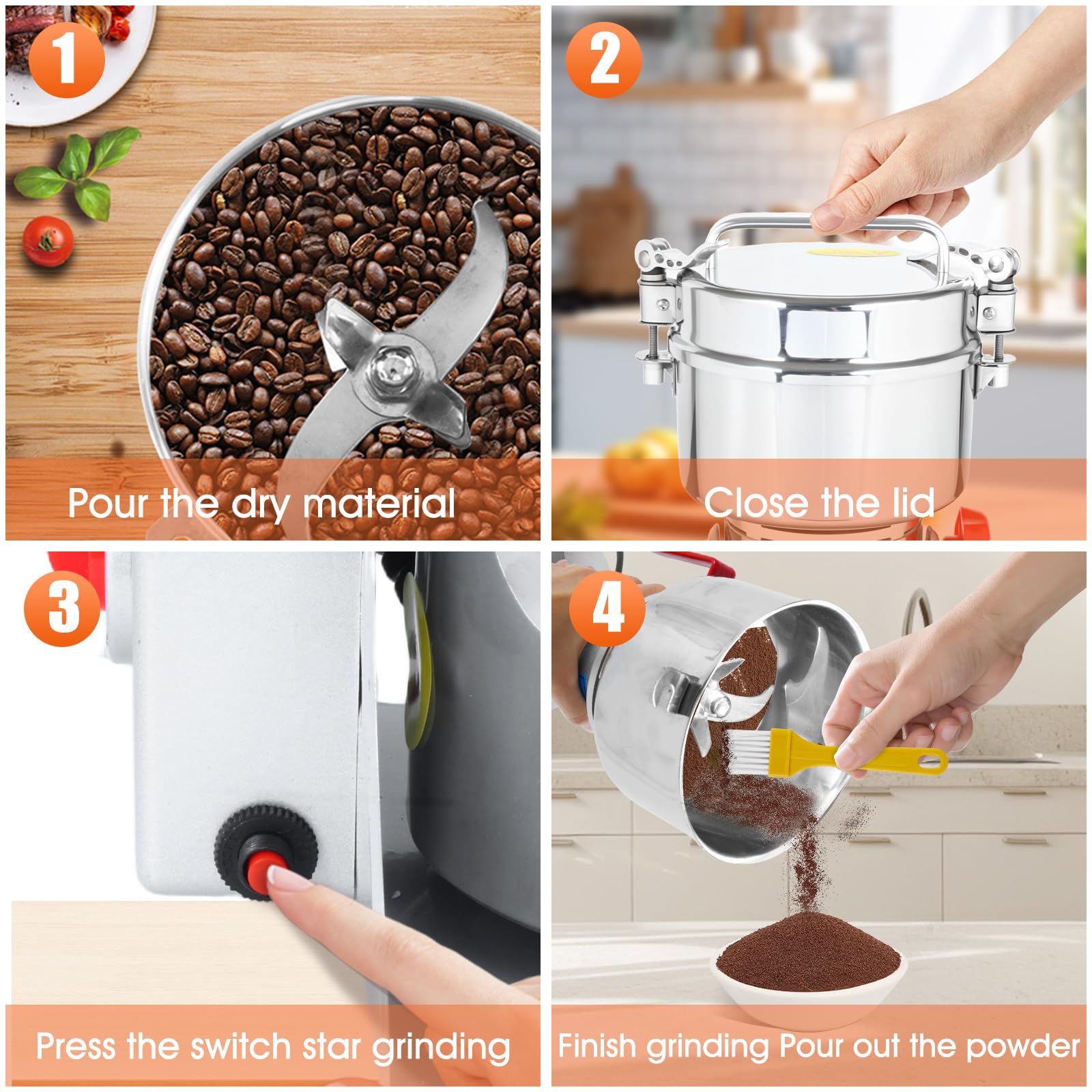 Molinillo de grano comercial de 1000 g, molino eléctrico de alta resistencia de 3000 W para café, especias, nueces y frijoles | 32000 RPM | Acero inoxidable industrial | Sistema de 5 cuchillas | para