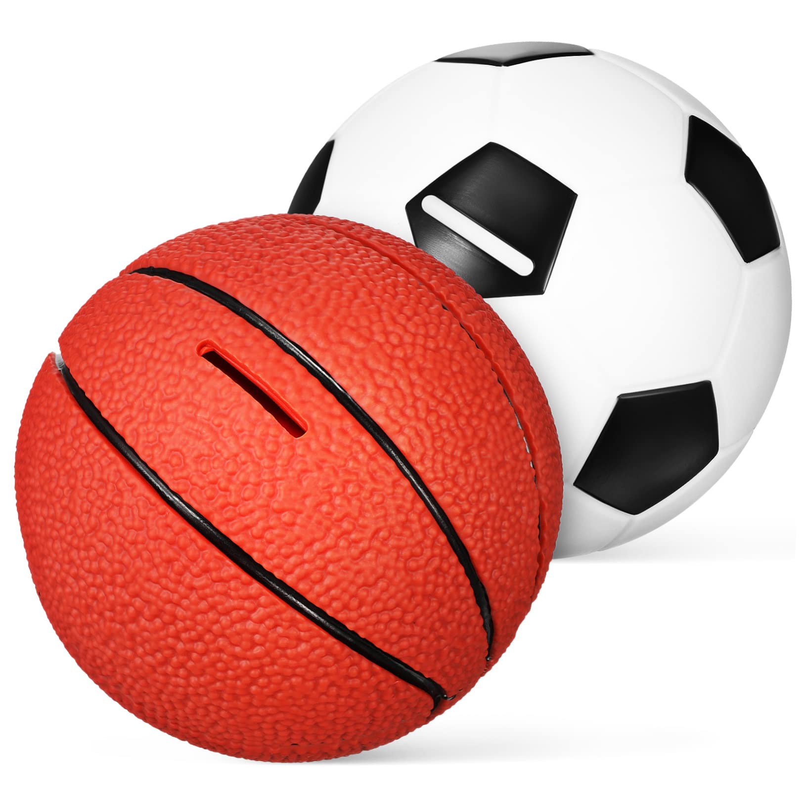 Salvadanaio Cartone 2 Pezzi in Vinile a Tema Pallone | Basketball e Soccer Ball, Formato Portatile, per Festa di Compleanno e Decorazione Domestica