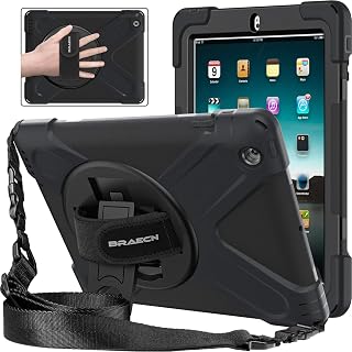 Apple iPad 4th/3rd/2nd Generation Case 9.7 Inch for Kids,Shockproof Protective Case with Screen Protector,360 °Rotating Stand+Hand Strap,Shoulder Strap,Case for iPad 2/3/4 (A1458),Black