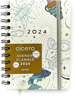Agenda Planner Wire-O 2024 Astral Semanal Journal 11,5X16 Cartas Do Zodíaco Branco, Cicero