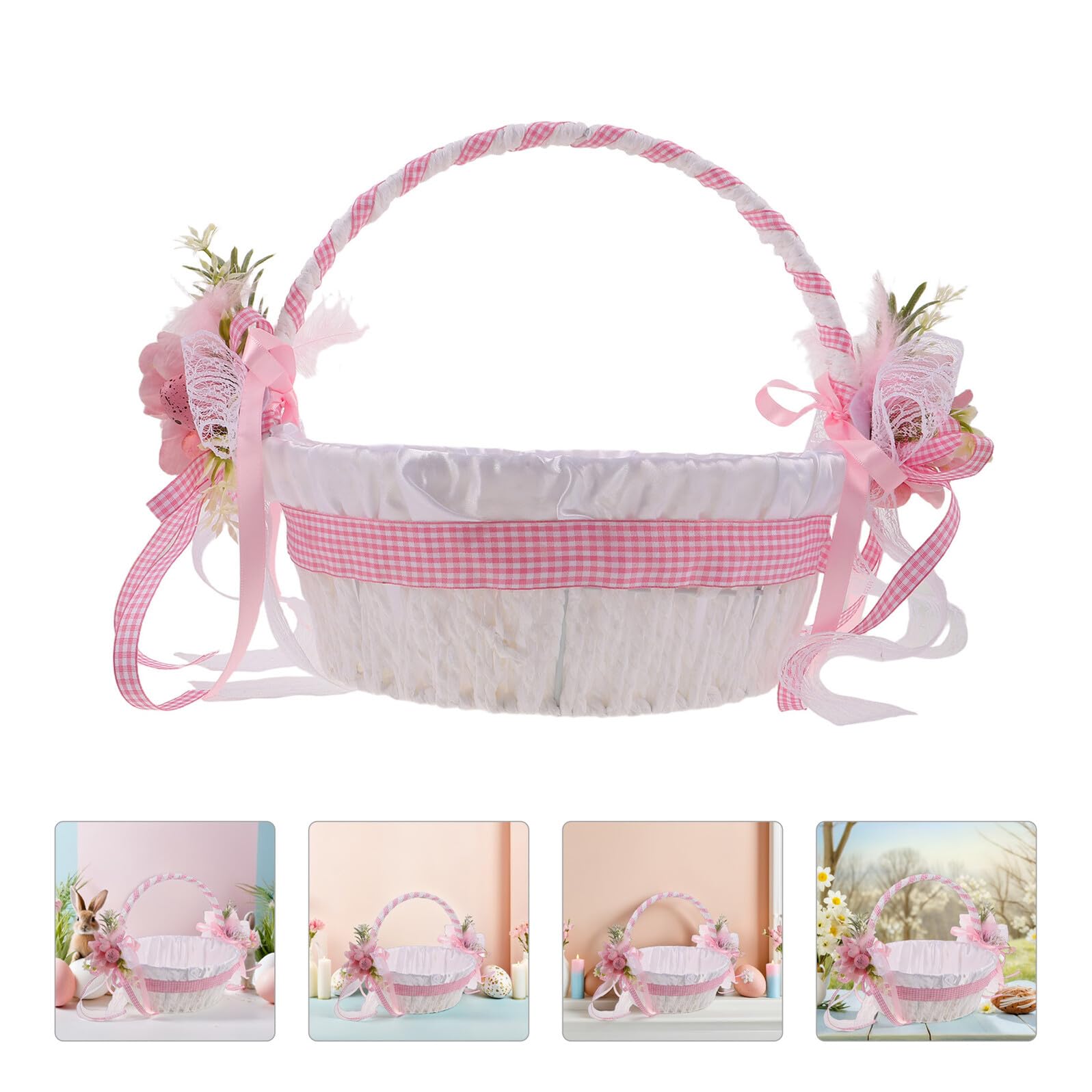Gatuida Blumenkorb für Blumenmädchen Handgewebter Hochzeitskorb mit Großzügigem Stauraum Rosa Osterkorb für Süßigkeiten und Gastgeschenke