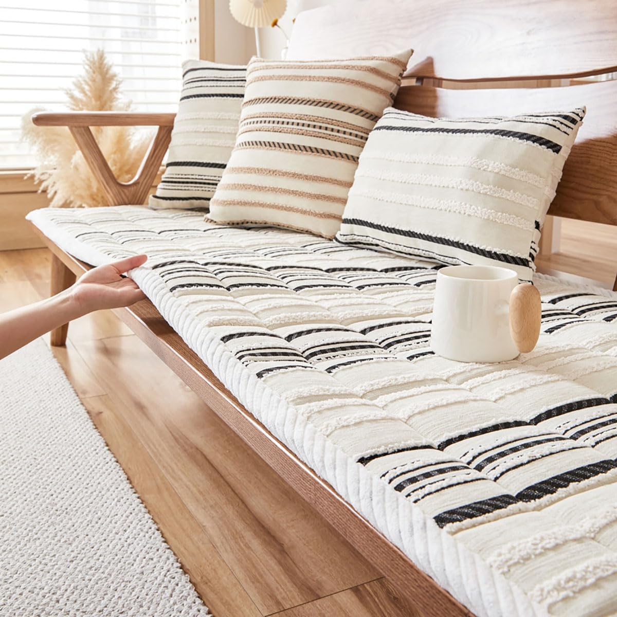 長座布団 ロングクッション 大判長め 滑り止め・丸洗い可能 北欧風 (80*160cm,カーキ色)