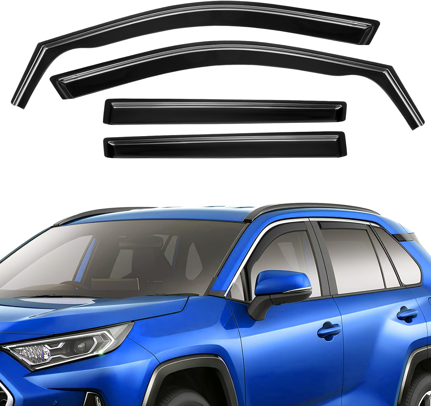 in-Channel Rain Guards Fit for Toyota RAV4 2019-2025 Black Extra Durable Shatterproof Side Window Deflectors, Window Visors, Wind Deflectors - 4 PCS Fit for Toyota RAV4 2019-2025 in Channel