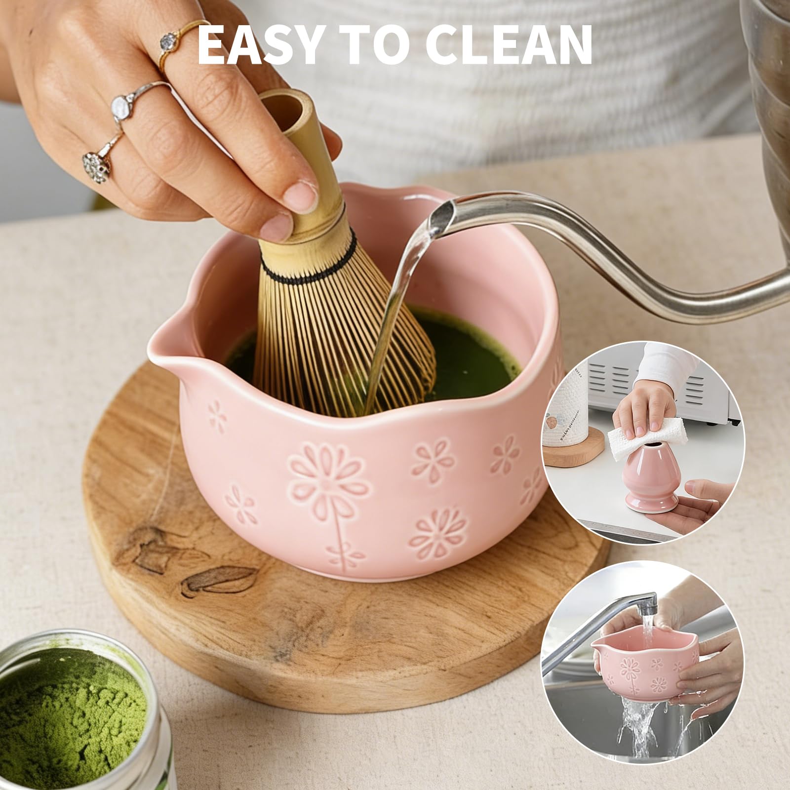 Ceramiczna miska Matcha, ESYFOR 2 szt. Matcha Chawan Miska do herbaty z tradycyjną japońską dyszą do nalewania Miska dla początkujących miłośników DIY
