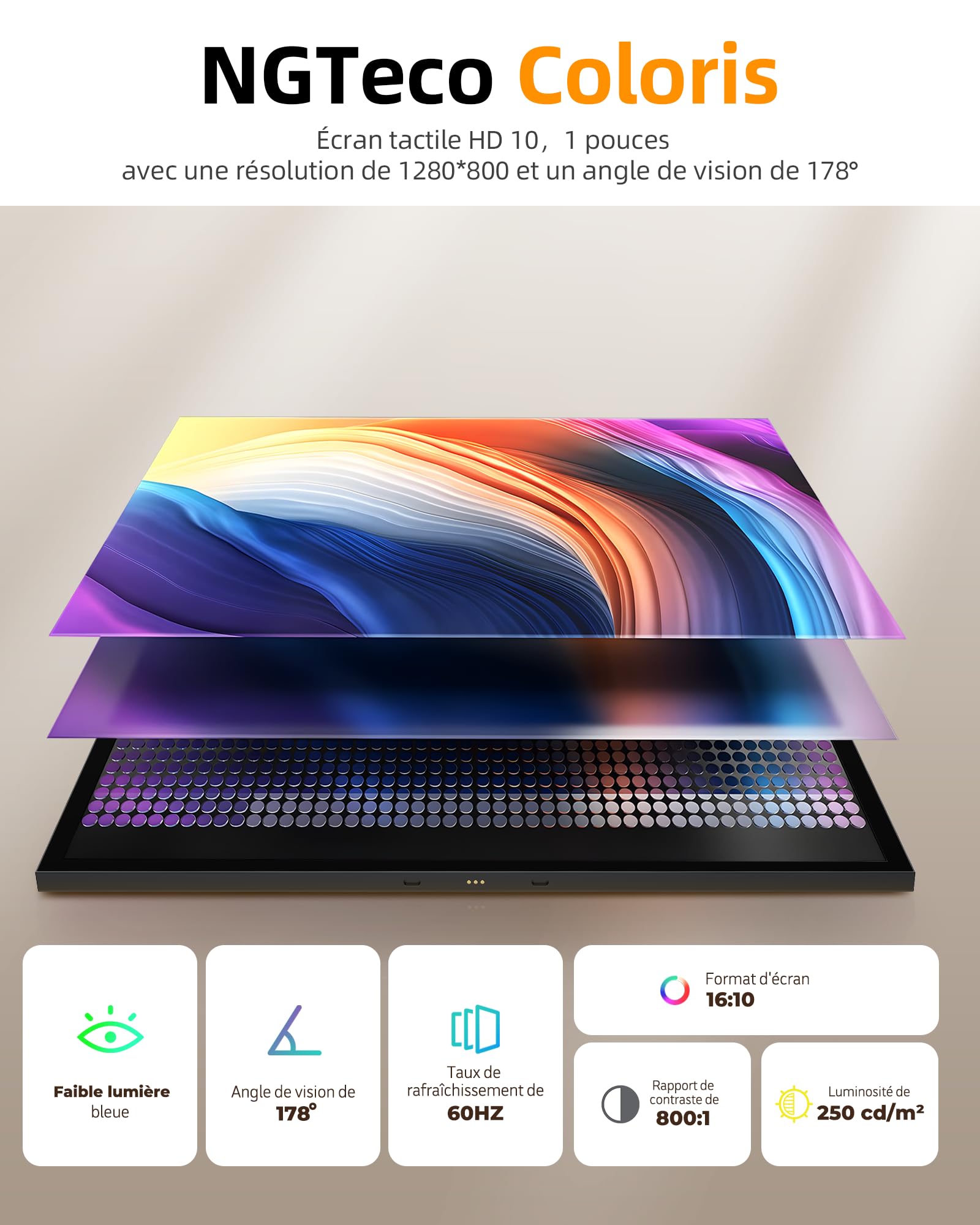 Cadre Photo Numérique 10,1" Wi-FI avec Mémoire de 64 Go, Cadre Photo électronique avec écran Tactile IPS 1280 x 800, Photos/vidéos Via l'application Frameo