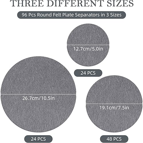 Miniatura 10 de Paquete de 96 separadores de placas de fieltro, almohadillas separadores de placas redondas de fieltro grueso, almohadillas protectoras de