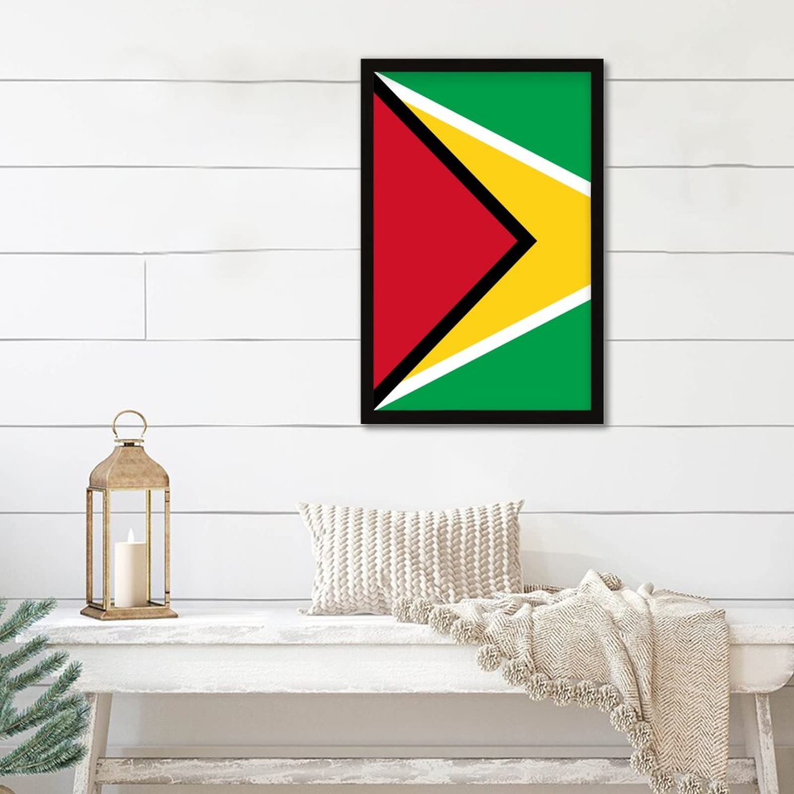 Drapeau de la Guyane encadré 20x30 cm impression sur panneau en bois mural