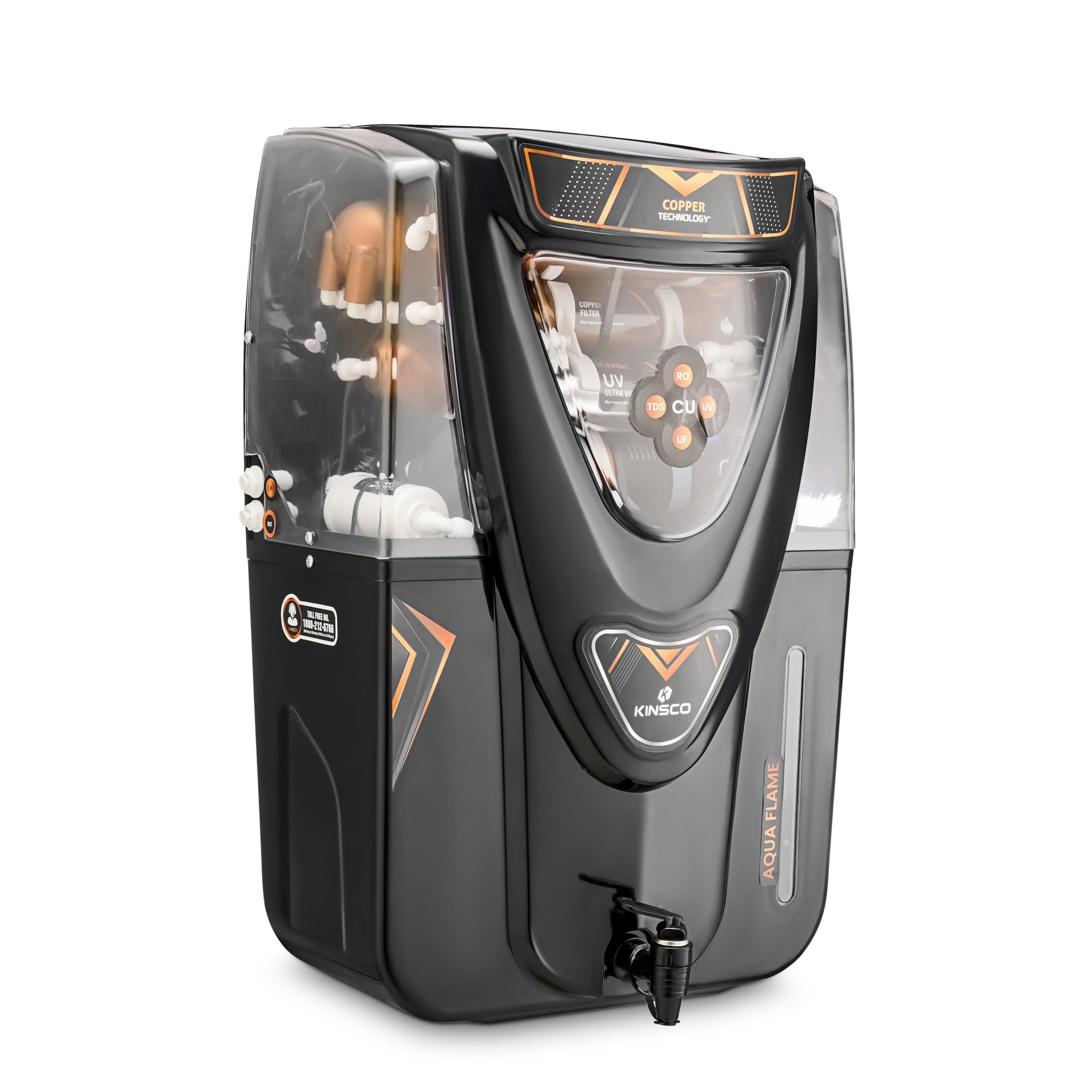 Kinsco Aqua Flame 18 Litre Copper RO Water Purifier - RO + UV + UF + TDS + Copper Technology (Black)-image-18