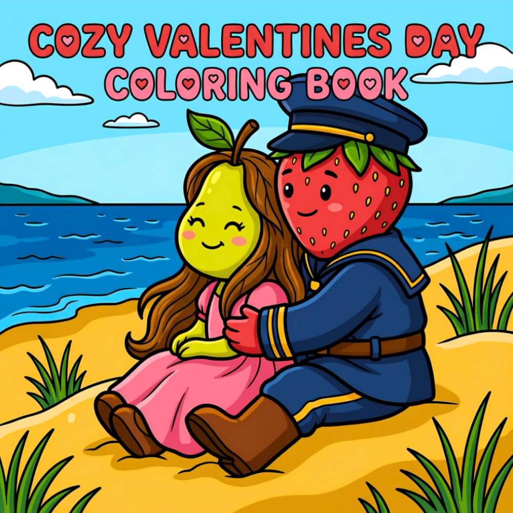 Cozy Valentines Day Coloring Book: For Adults and Teens, Sweetheart, 50 Kawaii Fruits in Love Moments, Cute and Cozy Hygge Spaces For Stress Relief and Relaxation!