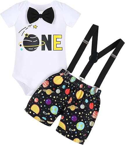 IMEKIS Space Outfit Baby Boy 1st Birthday Outfits Space Birthday Party Romper Bo