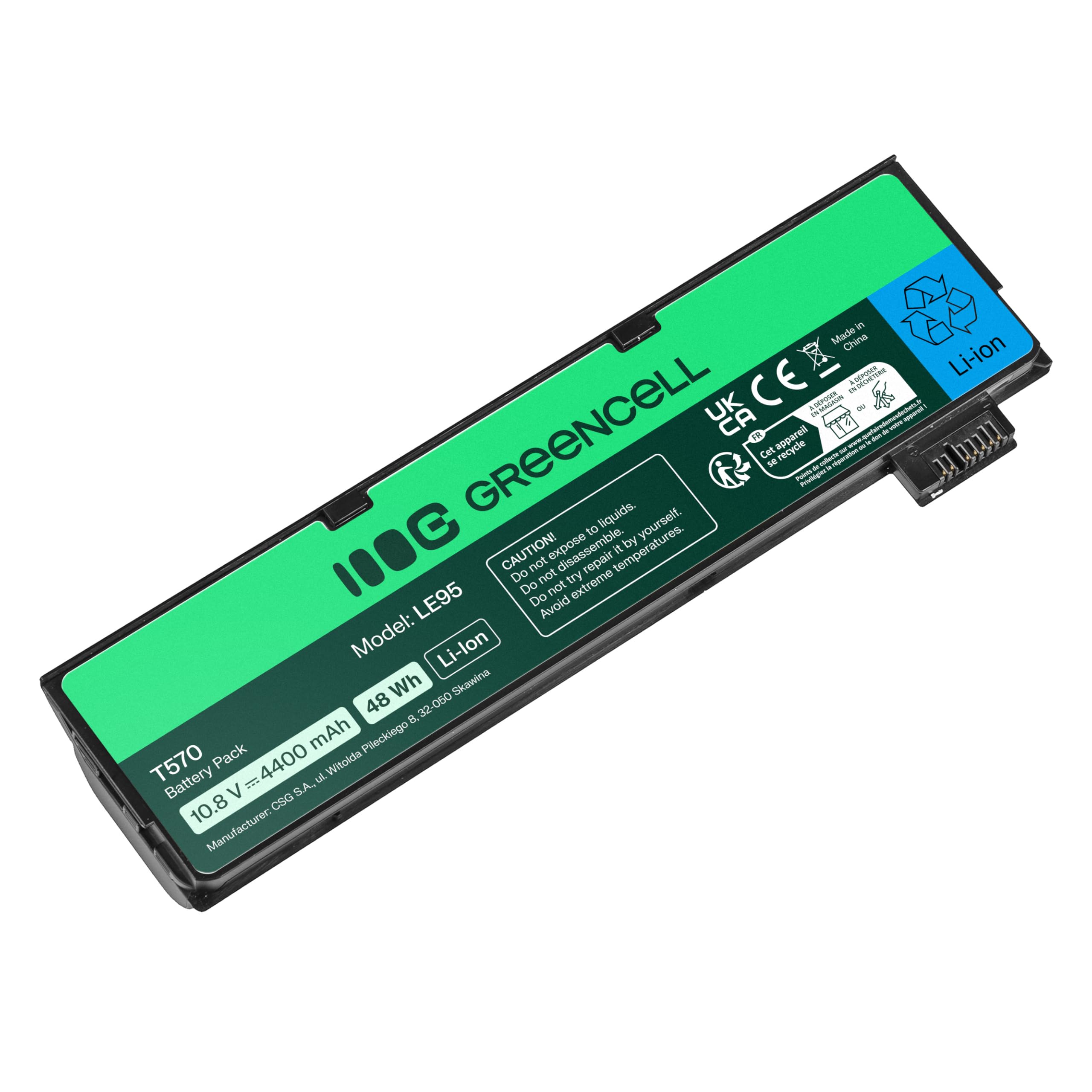 Green Cell 01AV424 SB10K97584 SB10K97585 SB10K97597 4X50M08810 4X50M08812 Laptop Akku für Lenovo ThinkPad T470 T570 A475 P51S T25 (6 Zellen, 4400mAh, 10.8-11.1 V, Farbe Schwarz)