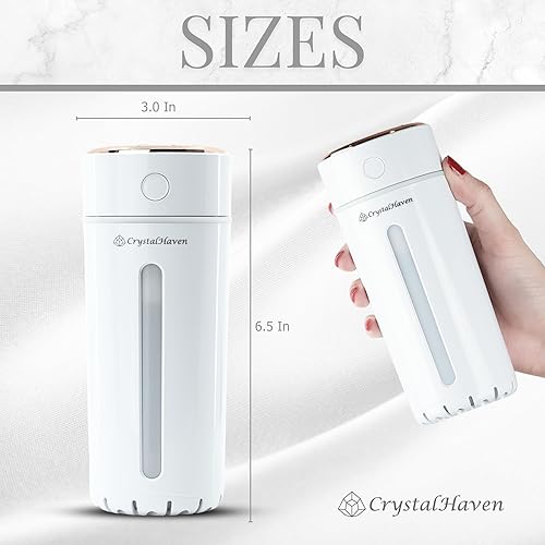 Vista 2 de Humidificador portátil inalámbrico recargable y de viaje con LED de 12.2 fl oz, aromaterapia, silencioso, alimentado por USB, apagado automático