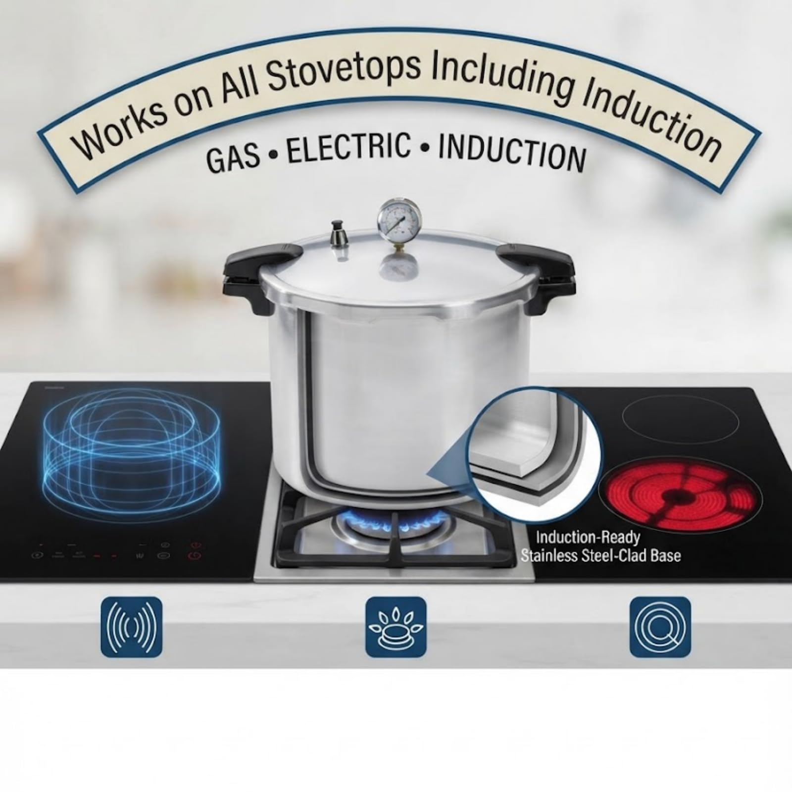 Canner à Pression Compatible à Induction 23 Quarts, Pot de Conserve Polyvalent pour Les Grands Lots de viandes, légumes et confitures