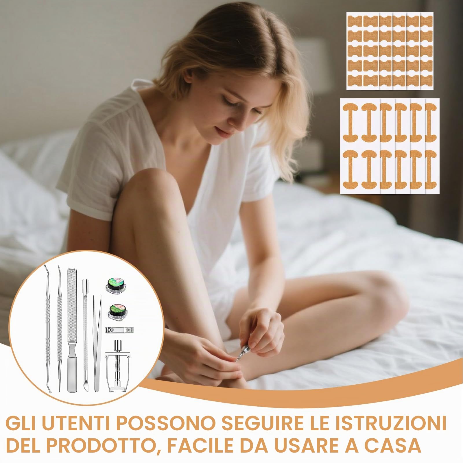 Kit per unghie incarnite, 32 pezzi professionali per la correzione delle unghie incarnite, incluso correttore in acciaio inossidabile e adesivi, sollievo dal dolore, per uso domestico