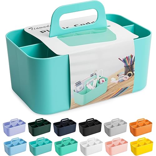 Tiawudi Multipurpose Caddy Organizer, Plastic Caddy with Handle, Stackable Desk Organizer for Stationery, Marker and Pencil, Office Supplies Organizer, Dorm Caddy