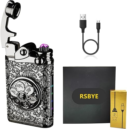 RSBYE Encendedor eléctrico para exteriores recargable por USB sin llama resistente al viento encendedor de plasma de doble arco con caja de regalo