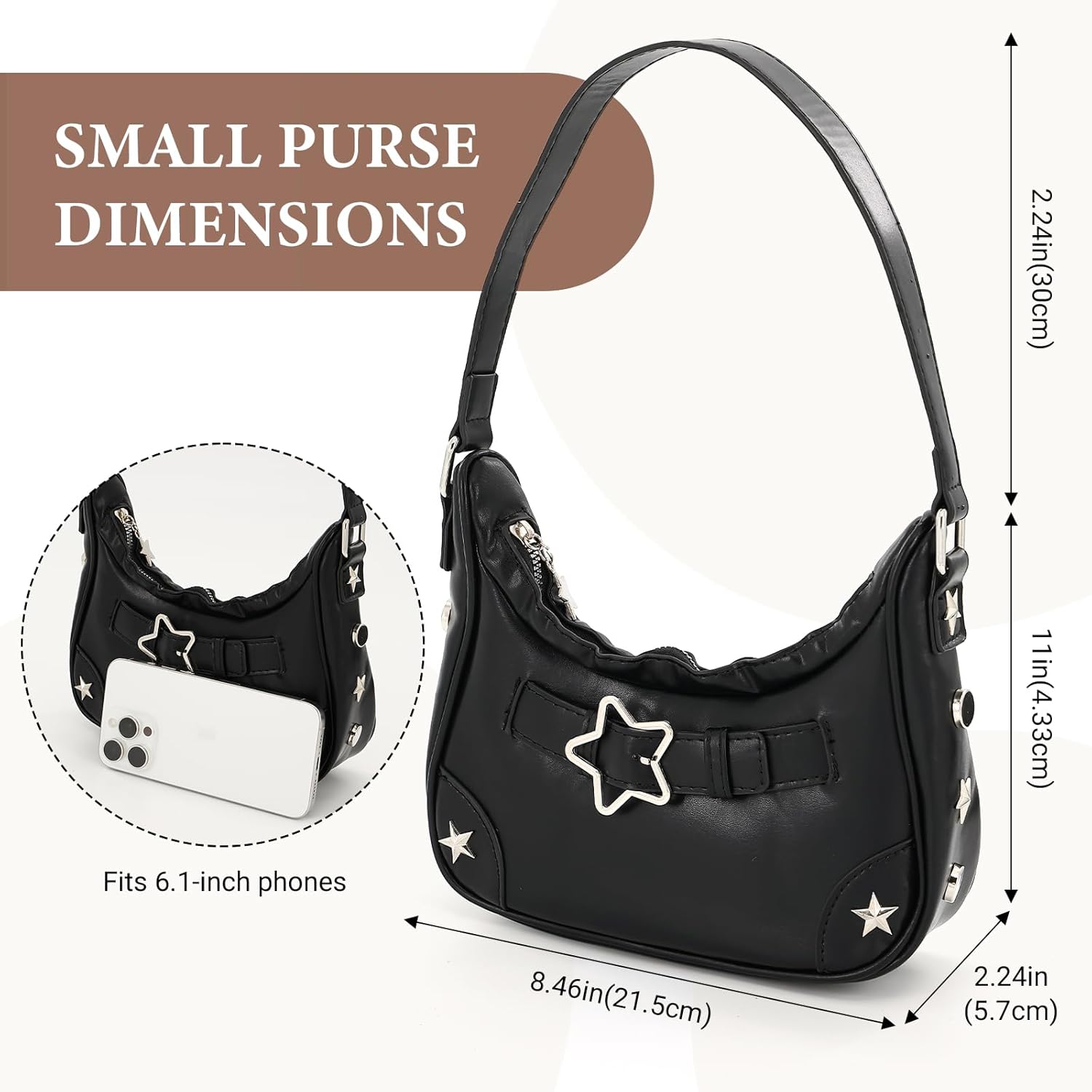 Y2K Purse Shoulder Bag, Women's Vintage Buckle y2k Shoulder Bag, 90s Mini Underarm Cute Purse, PU Leather Handbag Clutch Purses - Image 4