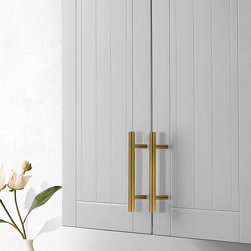 Miniatura 9 de Paquete de 35 tiradores de gabinete de latón satinado dorado de 5 pulgadas de acero inoxidable para gabinetes de cocina, cajones, puertas o