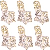 Vista 11 de Juego de 1 fundas decorativas para sillas de comedor, con estampado de flores doradas, extraíbles, lavables, de elastano, para fiestas, bodas