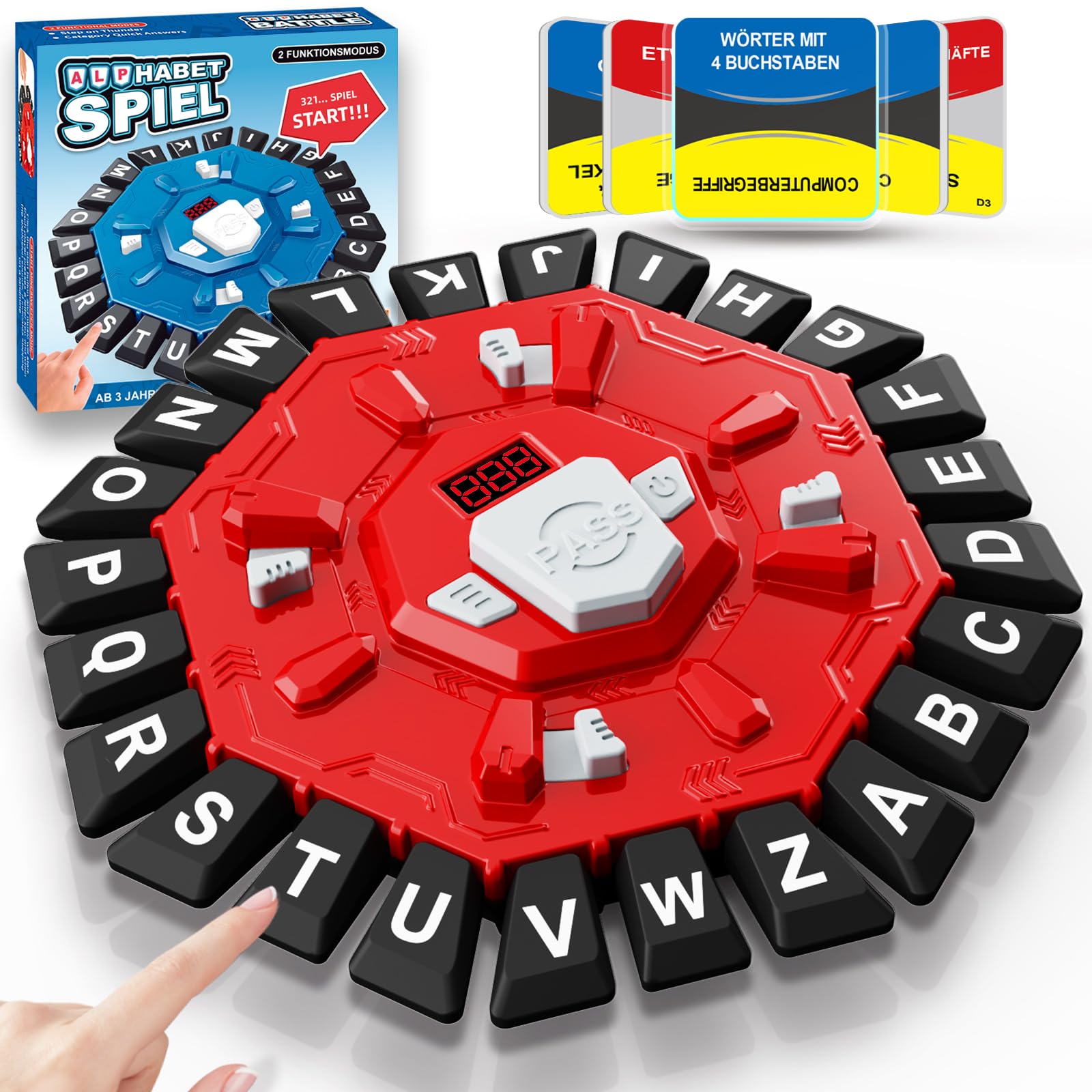 Wortspiel, Brettspiele für Kinder und Erwachsene mit 2 Modi, 24 Tasten Buchstaben Drücken Familienspiel Partyspiele mit Deutscher Aussprache,Puzzlespiel für Jungen und Mädchen ab 3 Jahren,Rot