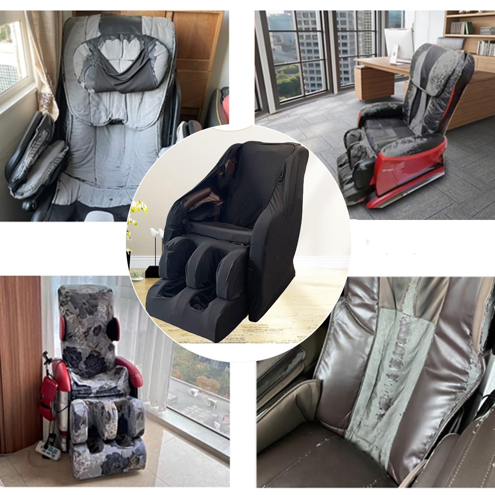 Massagesessel Schutz Bezug,Strecken Stoff Massagesessel Uberzug Staubdichter SchutzhüLle Universell Massagesessel All-Inclusive Abdeckung füR(White,Package3)