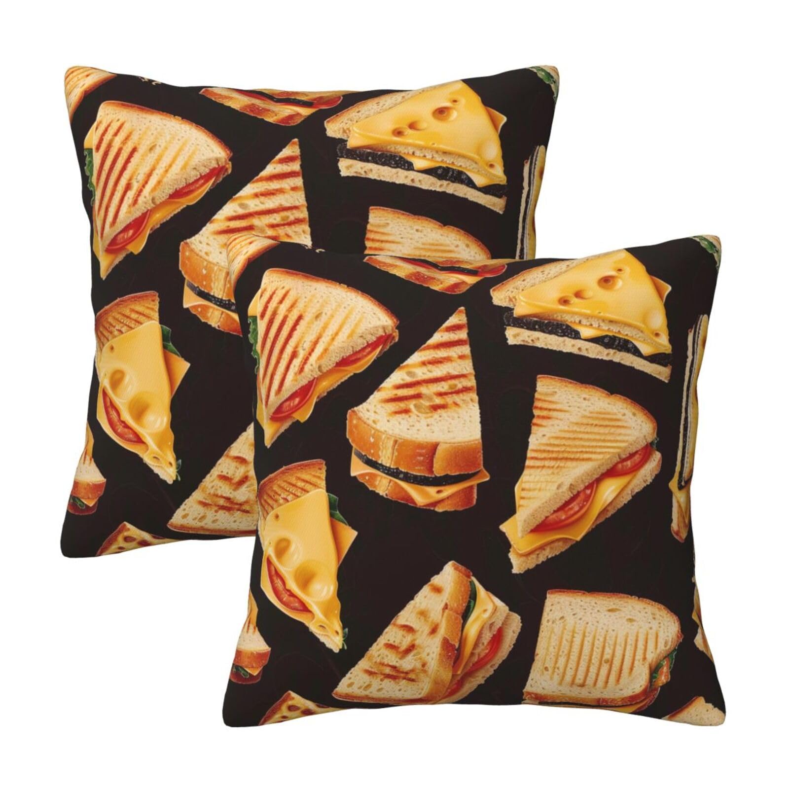 Cheese Sandwiches Throw Pillow Cases 2 Pack Square Pillowcases Soft Pillow Protectors for Couch Livingroom Sofa Bed Office Car,30x30 CM