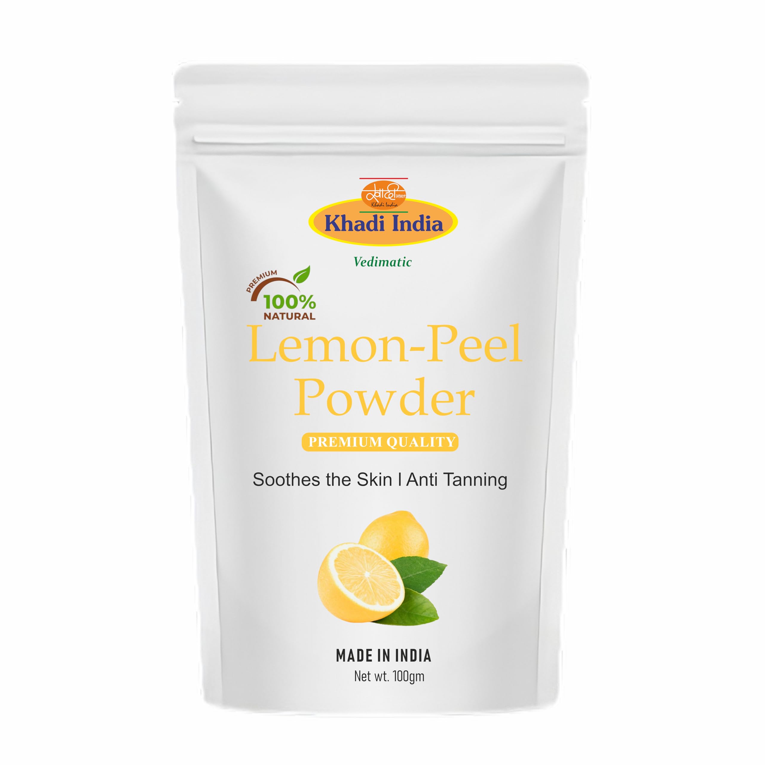 Khadi 100% Pure & Natural Lemon Peel Powder For Face Skin Whitening And Hair Care Fresh (100gm., LEMON PEEL)