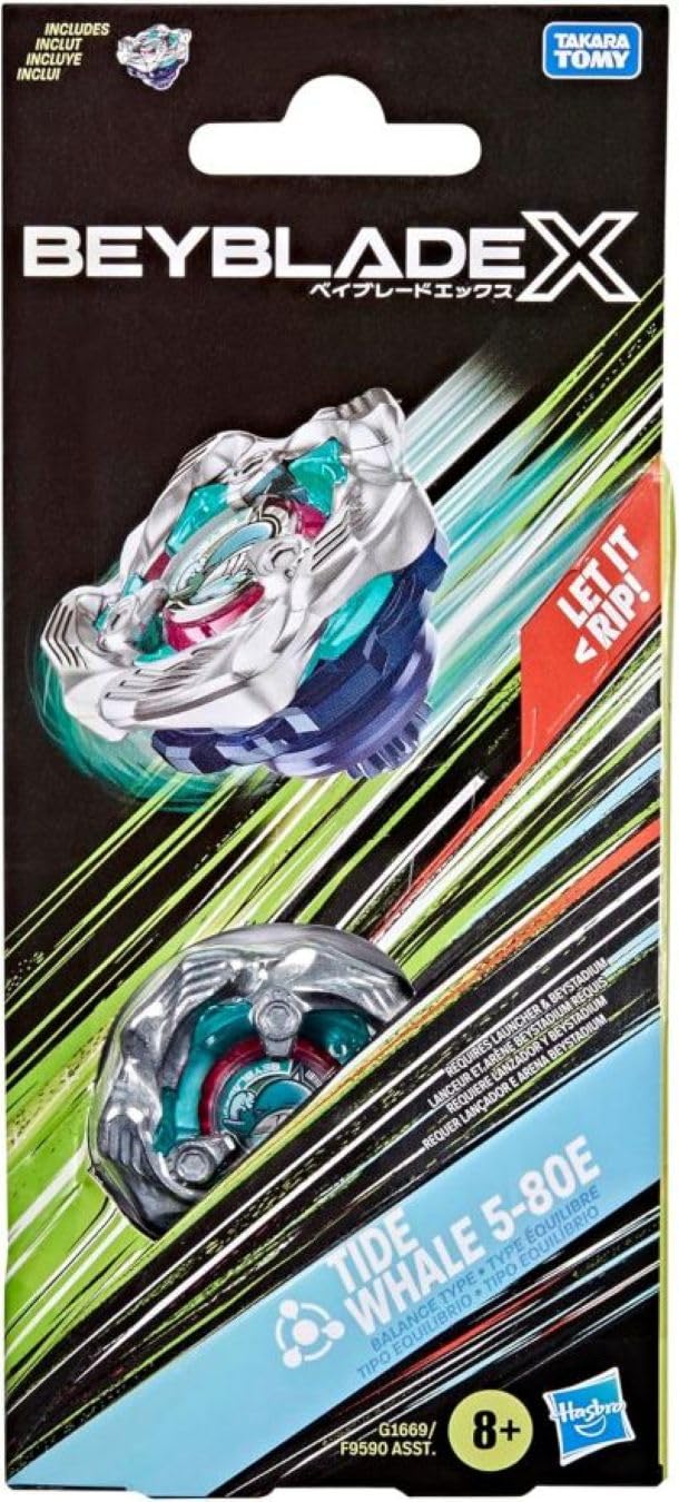 Beyblade X Booster Pack Tide Whale 5-80E avec toupie de Type équilibre, toupies de Combat Authentiques Takara Tomy dès 8 Ans Beyblade X Booster Pack Tide Whale 5-80E avec toupie de Type équilibre, toupies de Combat Authentiques Takara Tomy dès 8 Ans