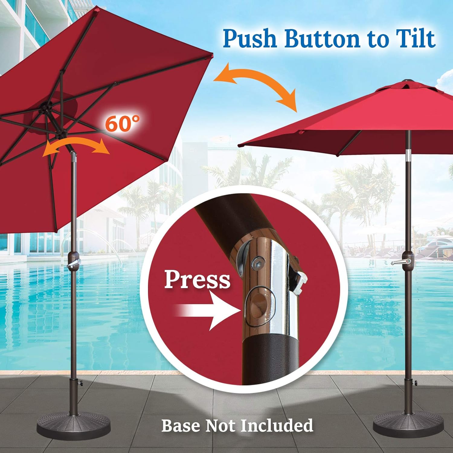 BenefitUSA 7.5' Round Patio Umbrella Garden Parasol Market Outdoor Sunshade with Tilt and Crank(Base Not Included)
