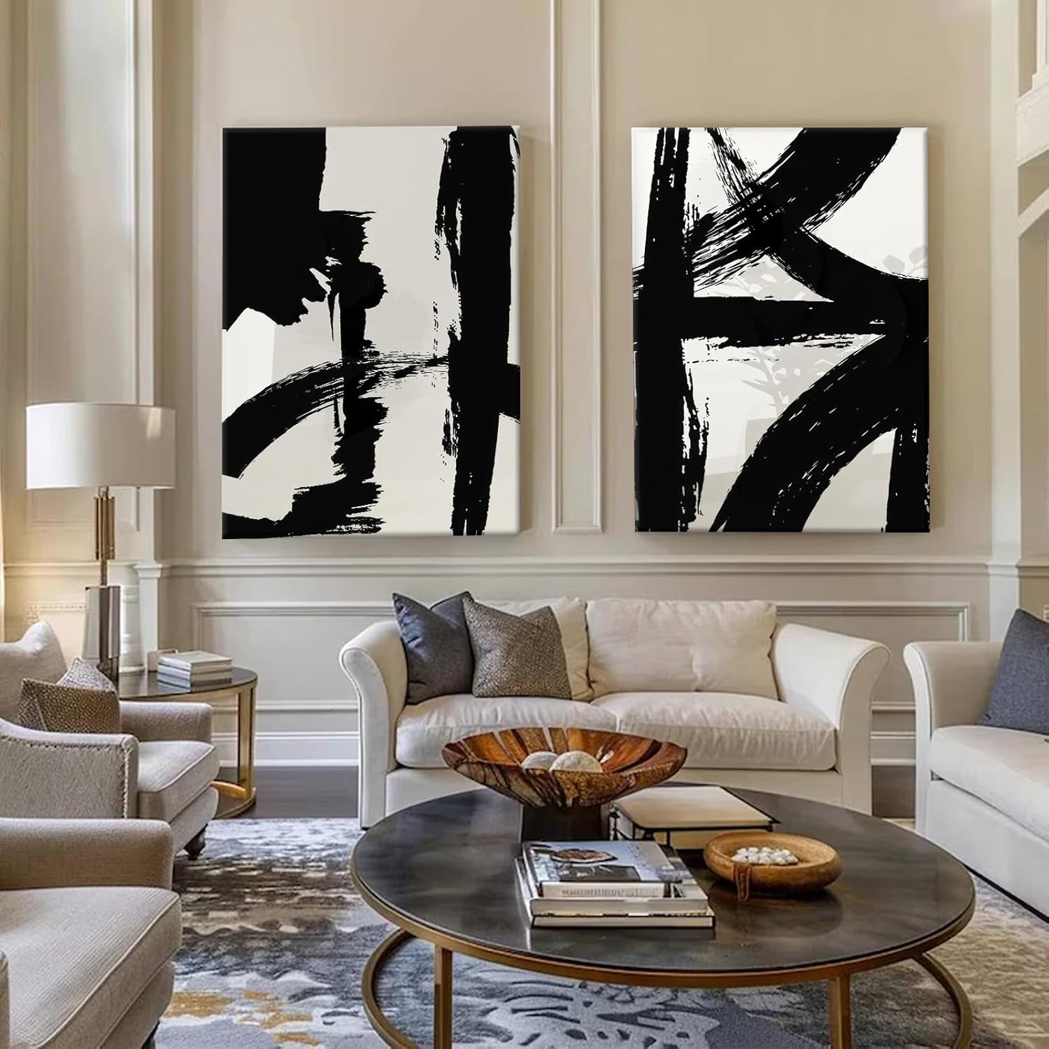 Black and White Brush Stroke Canvas Wall Art Modern Abstract Minimalist Ink Line Painting Picture Mid Century Geometric Prints Poster Retro Graffiti Artwork for Office Home Decor 16x24in