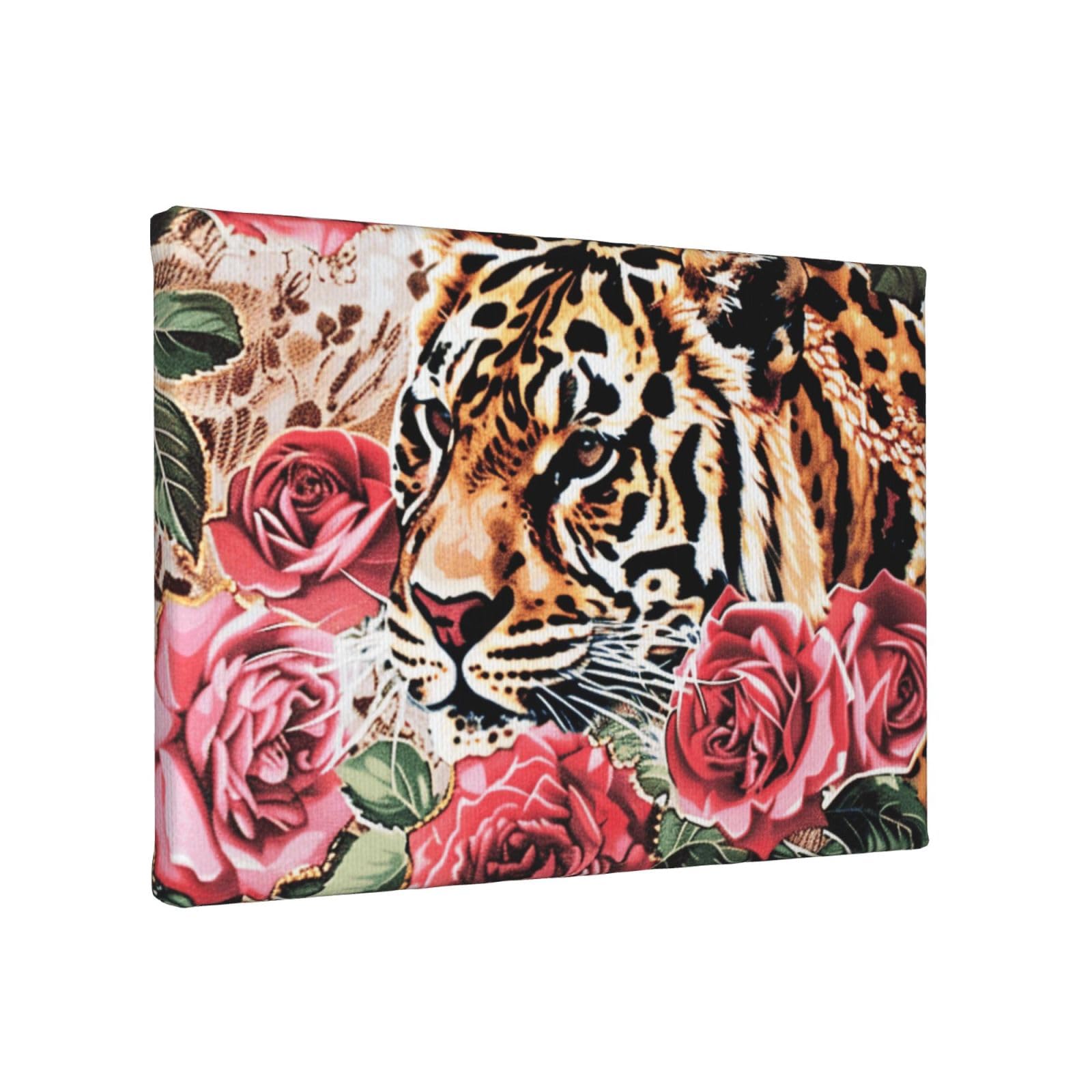 YKLJG animal Tiger Leopard Print Rose Flower Printed Wall Art Canvas Painting 30x20 CM Wooden Framed Picture Painting Artwork Prints for Bedroom Kitchen Home Office Decor