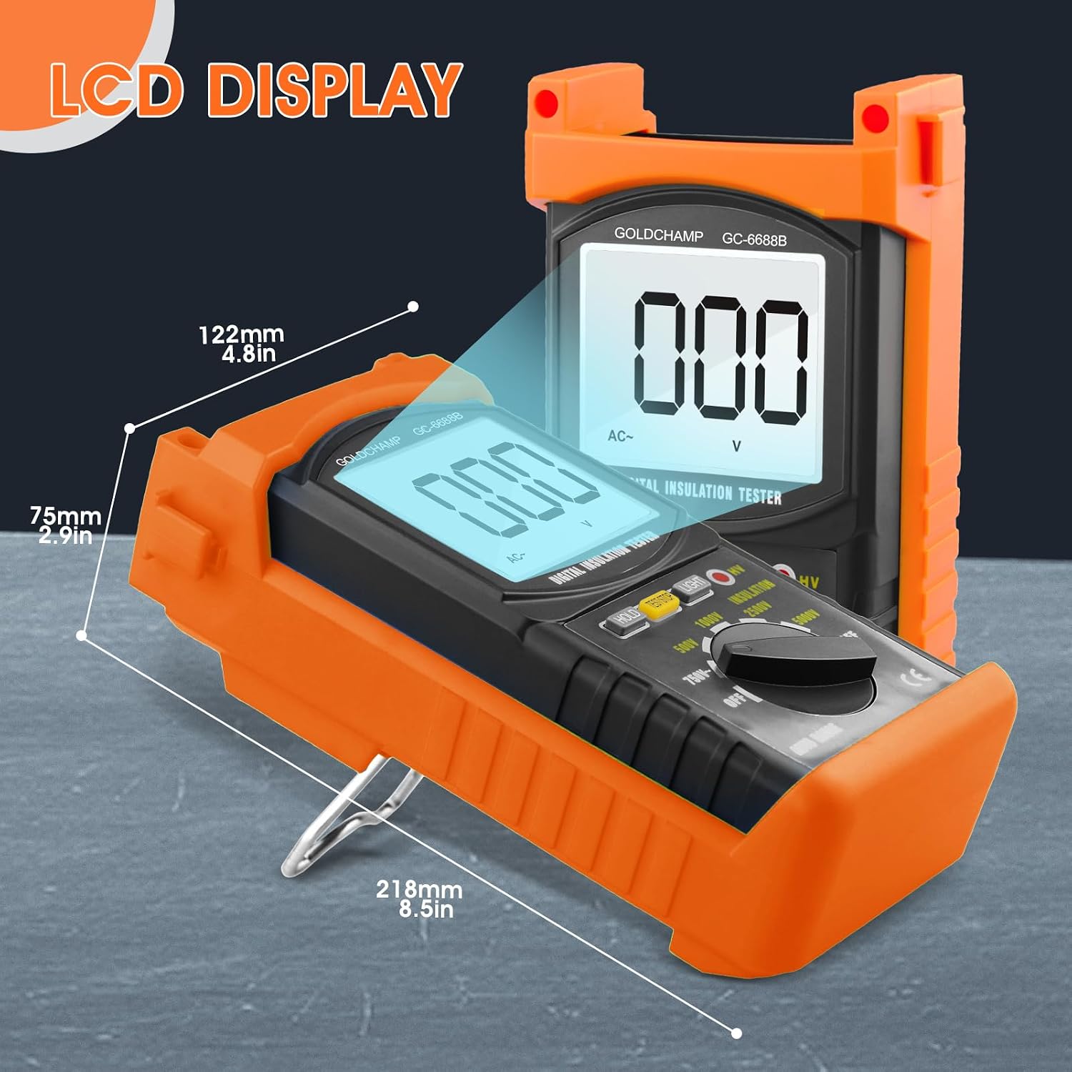 Digital Megohmmeter Insulation Resistance Tester for High-Voltage Cable | Voltage (500V/1000V/2500V/5000V) & Resistance Measurement (1MΩ~200GΩ), Backlight Display & Data Hold