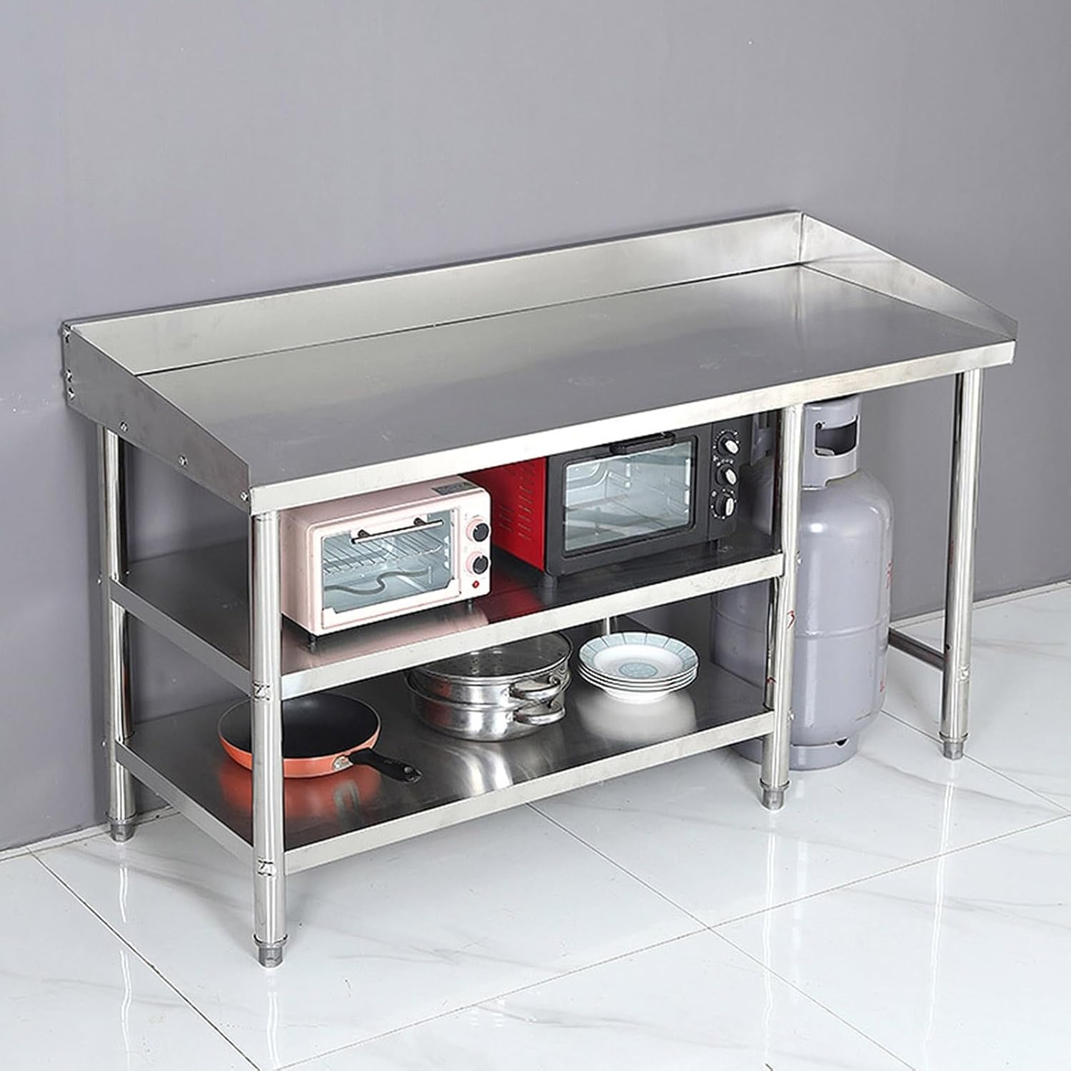 Stainless Steel Storage Shelves with Enclosure Open Commercial Work Prep Table Three-dimensional Fixed Support Heavy-duty Workbench with Adjustable Feet Cooker Racks(100x50x80cm/39.4x19.7x31.5")