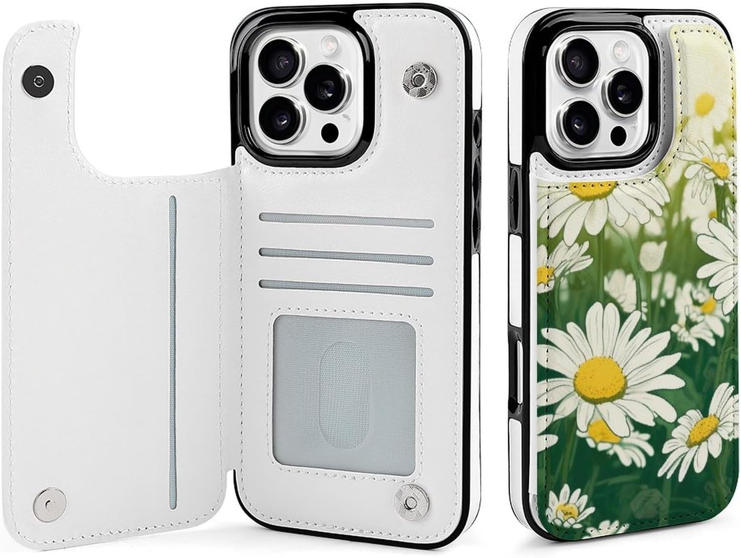 Wallet Cases for iPhone 16 Pro Max, Summer Floral Daisies Flower Prints Flip Leather Phone Case Cover with Card Slots Holder