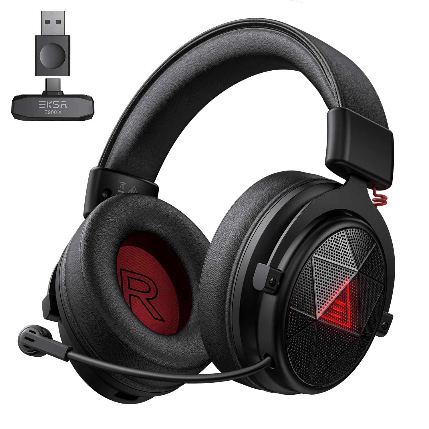 EKSA E900X Auriculares Inalambricos Bluetooth, Gaming Casco Inalámbricos con Interfaz USB, USB-C y 5.8G, Sonido Envolvente 7.1, luz LED y micrófono con cancelación de Ruido para PC, PS4, PS5 y Mac
