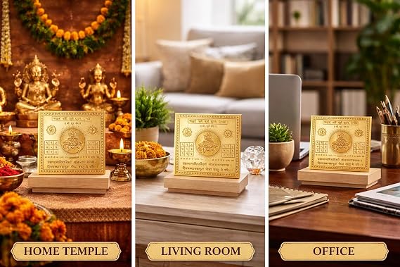 Golden Shree Sidh Surya Dev Yantra Gold Plated Copper Sun Yantra for Pooja, Vastu & Astrology | Surya Graha Yantram for Success, Confidence, Positivity & Good Luck (Square)