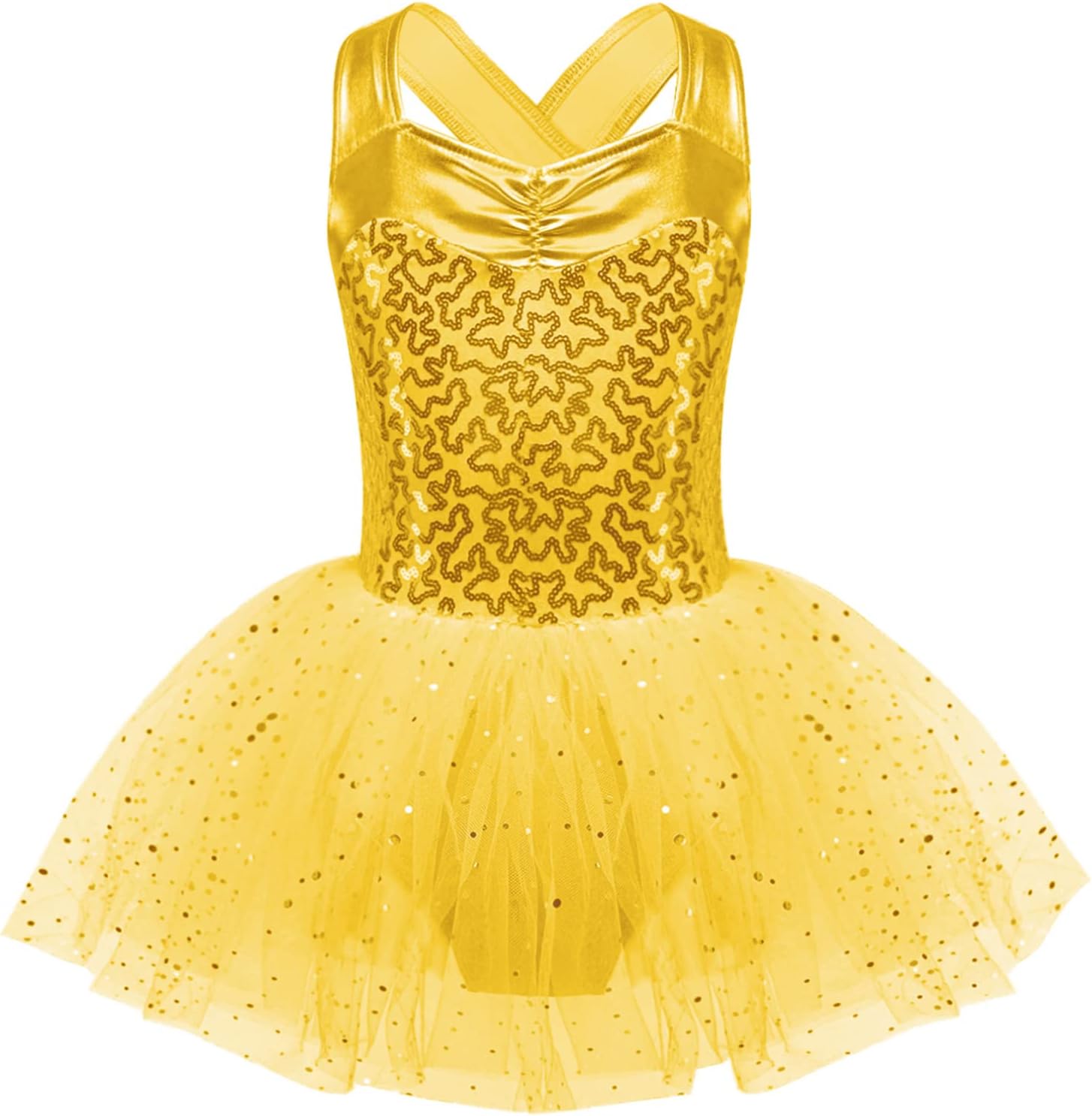 TiaoBug Kids Girls Sequins Sleeveless Crisscross Back Ballet Leotard Tutu Skirt Modern Jazz Latin Dance Dress Dancewear
