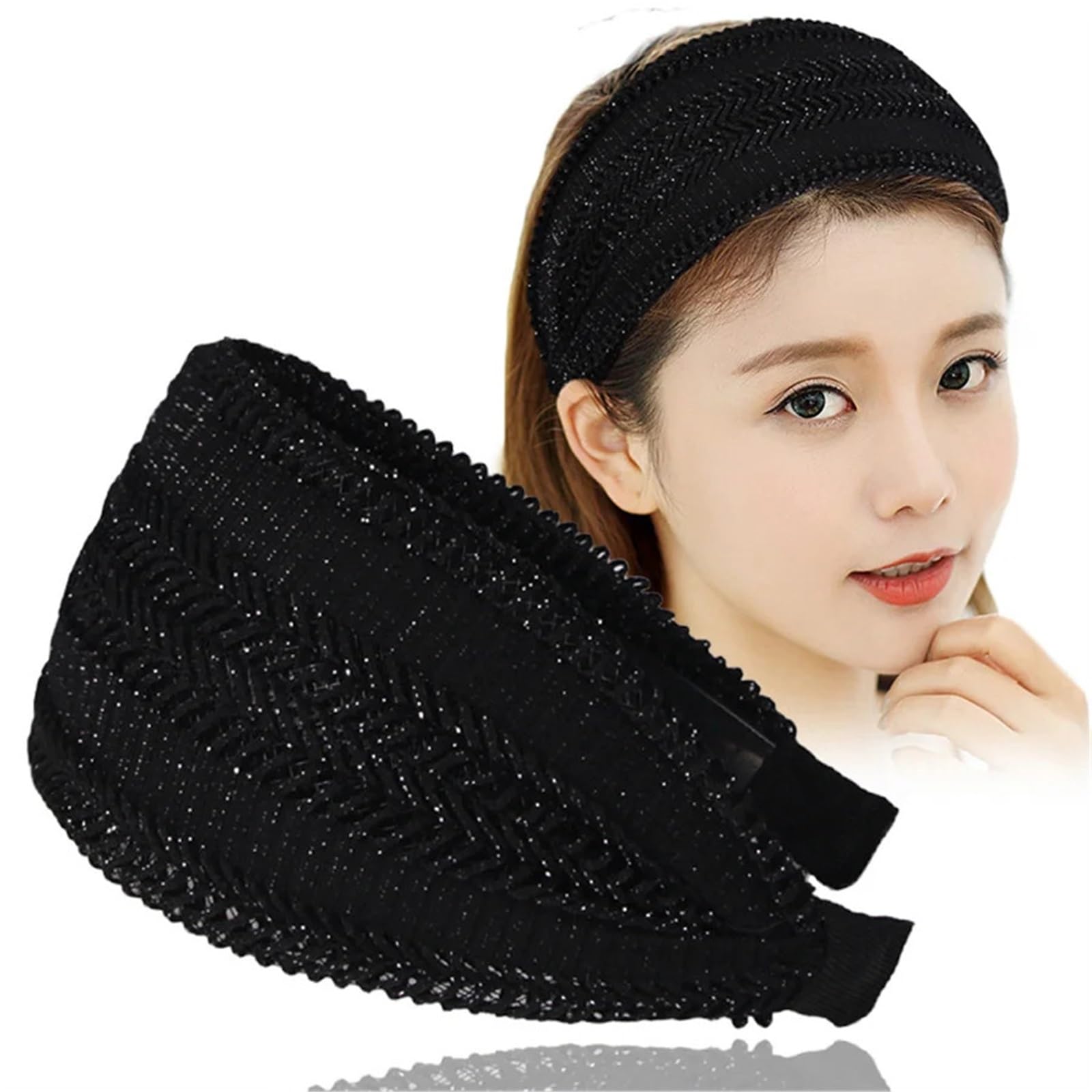 Stirnband 2 Stück breite Stirnbänder for Frauen und Mädchen, elegante Haarbänder, weibliche Haarbänder, Hoop-Kopfbedeckung, Haarschmuck Winter Stirnband(Yellow)