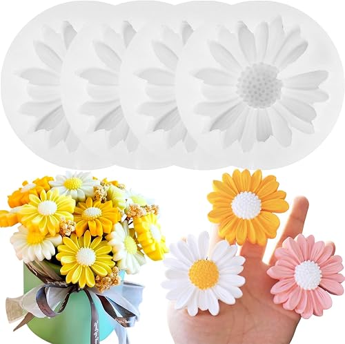 4 moldes de silicona para velas, diseño de margaritas en…