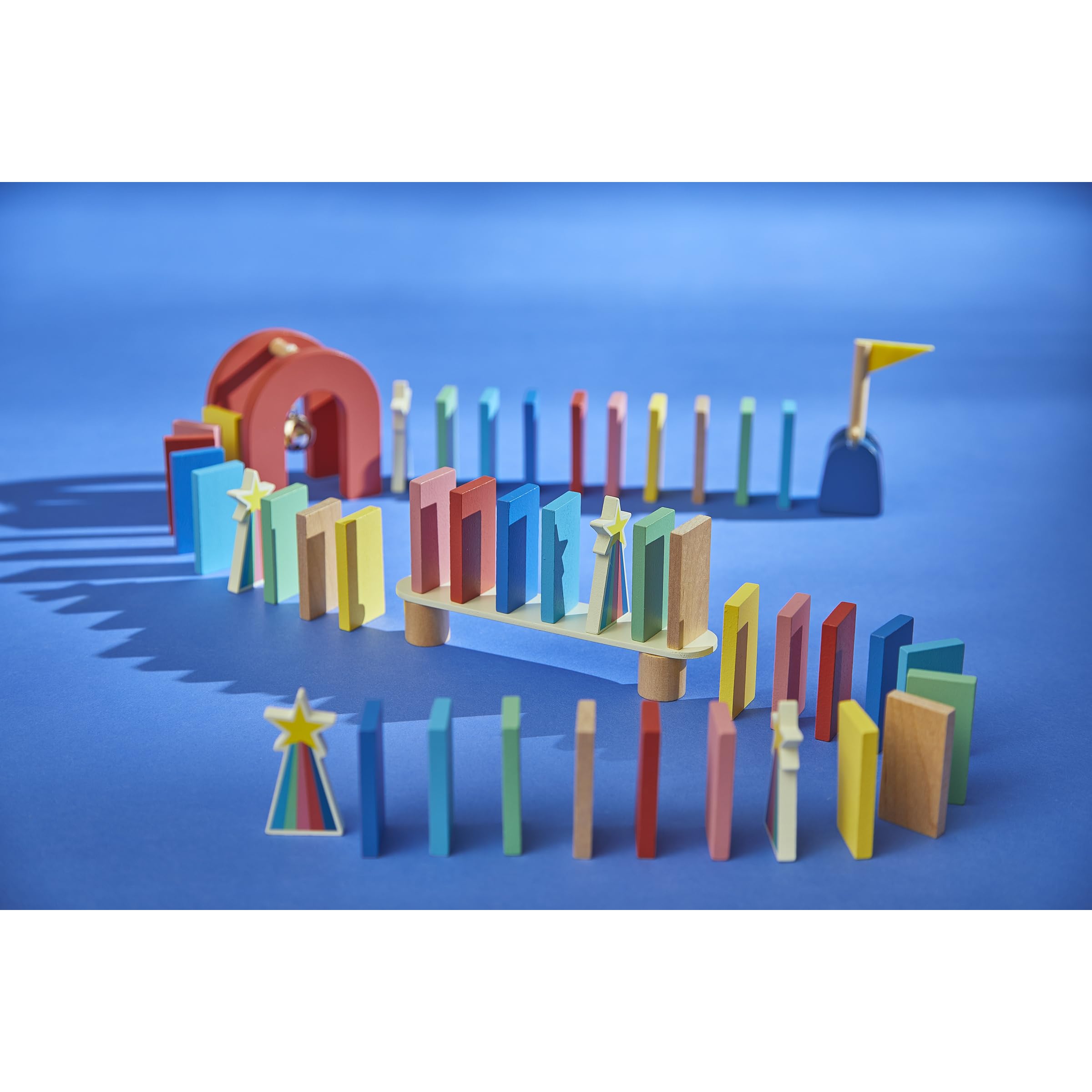 Janod - Jeu de Course de Dominos - Création Circuits et Parcours Dominos - Pack Complet 100 Pièces + Accessoires - Dès 3 Ans