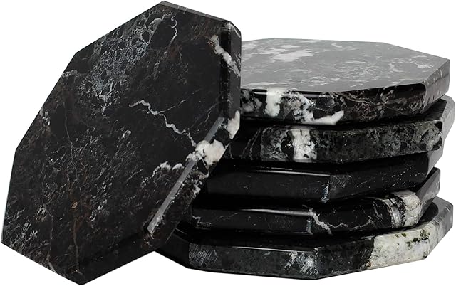 Coaster Set of 6 Black Handmade Marble Coffee 3.5 Inches Star Coasters Set for Mug Glass Drinks - Ideal for Car and Outdoor Pot Mat Caddy Kitchen Cup Pad Coaster Sets