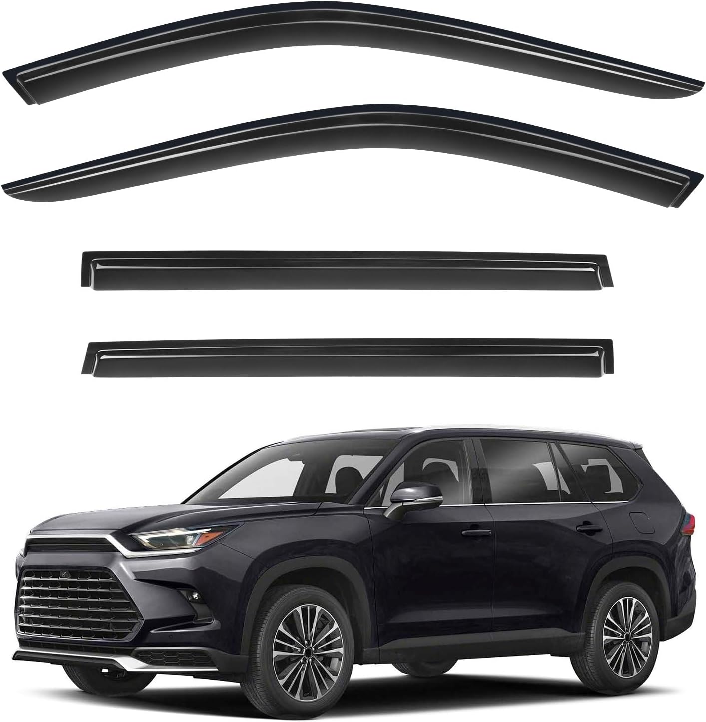 Tape-On Rain Guards for Grand Highlander 2024-2025, Side Window Deflectors Wind Vent Visors Compatible with Toyota Grand Highlander Accessories 2024-2025 (4pcs) Black