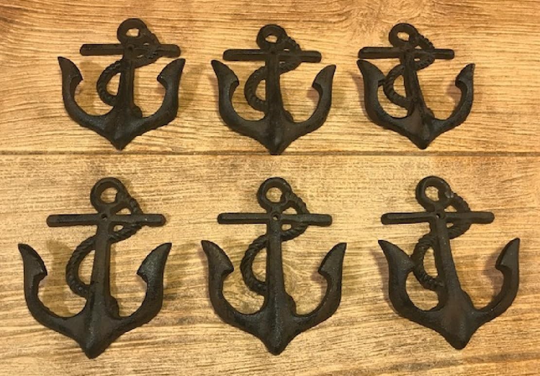 One (1) Cast Iron Anchor Small Hook 5 1/4" tall x 4" wide One(1) 0170-05231 Antique Decor Vintage Home Decor Accents Rustic Ornaments Cast Iron Improvement Details