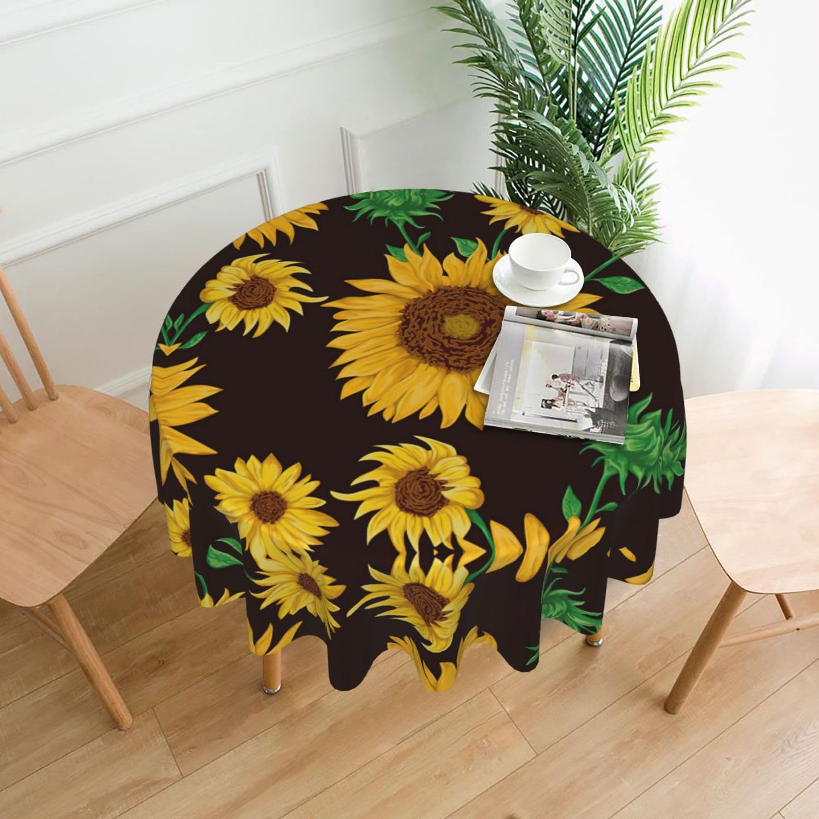SDEGTHO Beautiful sunflower. Print Modern Retro Round Tablecloth 60in Polyester Fabric Cover for Party Dining Table Washable