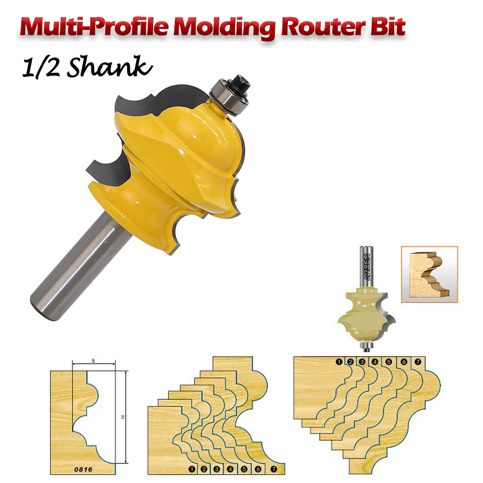 Punta classica del router di stampaggio e bordatura del tallone, bit multi-profilo con gambo da 1/2 pollice, magica multi-forma del router di stampaggio